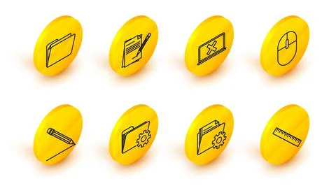 Set line Ruler, Folder settings with gears, Pencil eraser and line, Computer Stock Illustration