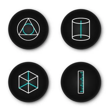 Set line Ruler, Geometric figure Cube,  and Triangle math icon. Vector Stock Illustration