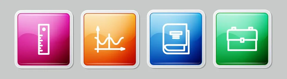 Set line Ruler, Graph, schedule, chart, diagram, Book and School backpack Stock-Illustration