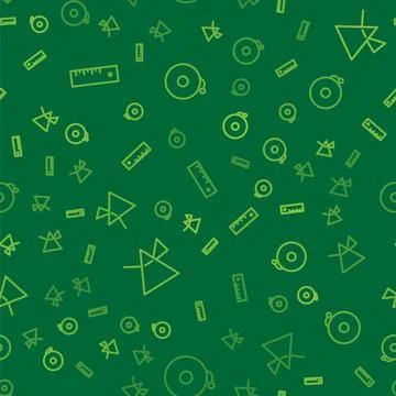 Set line Ruler, Light rays in prism and Ringing alarm bell on seamless pattern Stock Illustration