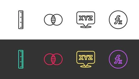 Set line Ruler, Mathematics sets A and B, XYZ Coordinate system and Function Stock Illustration