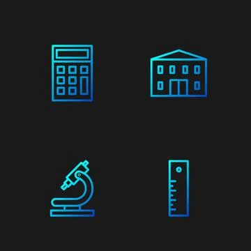 Set line Ruler, Microscope, Calculator and School building. Gradient color .. Stock-Illustration