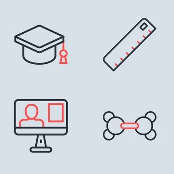 Set line Ruler, Online class, Molecule and Graduation cap icon. Vector Stock Illustration