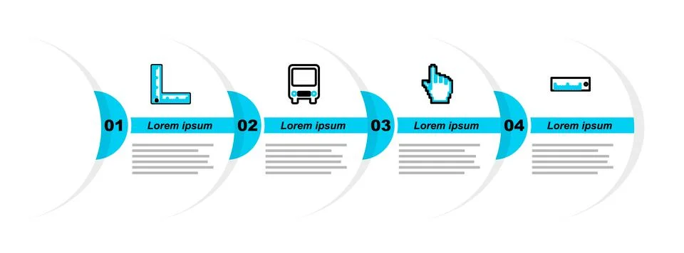 Set line Ruler, Pixel hand cursor, Bus and Folding ruler icon. Vector Illustrazione stock