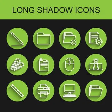 Set line Ruler, Printer, Pen line, Computer monitor with keyboard, Document 库存插图