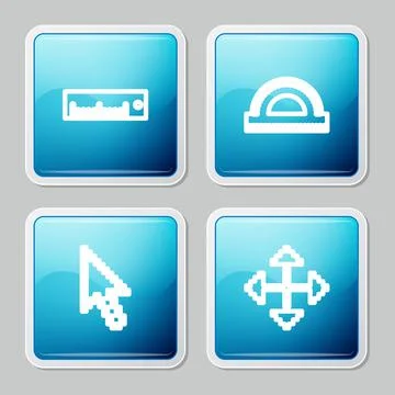 Set line Ruler, Protractor grid, Pixel arrow cursor and arrows in four Stock Illustration