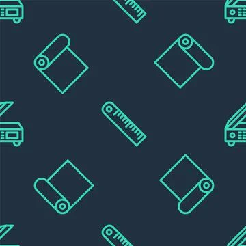 Set line Ruler, Roll of paper and Scanner on seamless pattern. Vector Stock Illustration