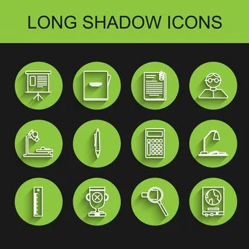 Set line Ruler, schedule, chart, diagram, infographic, pie graph, Magnifyin.. Stock Illustration