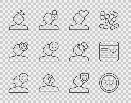 Set line Sad and depressed man, bad mood, Psychology, Broken heart or divor.. Stock Illustration