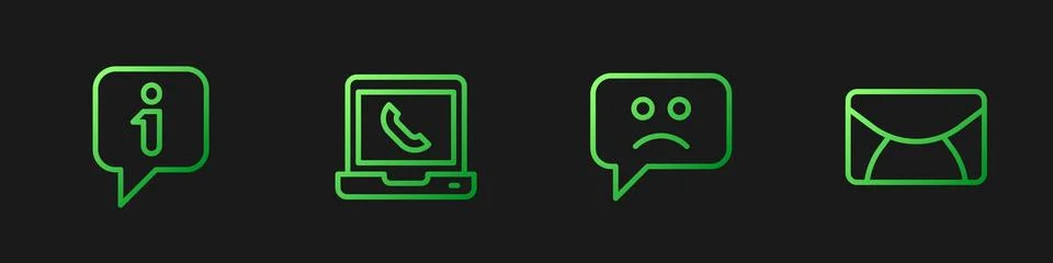 Set line Sad smile, Information, Telephone 24 hours support and Mail and e-.. Stock Illustration