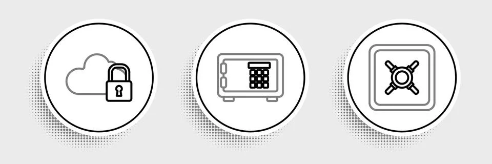 Set line Safe, Cloud computing lock and  icon. Vector 스톡 일러스트