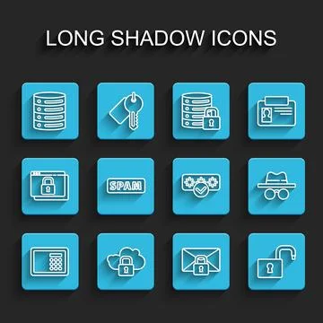 Set line Safe, Cloud computing lock, Server, Data, Web Hosting, Mail messag.. Stock Illustration