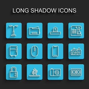 Set line Safe combination lock, Antenna, Street light, Photo camera, Electrical Illustrazione stock