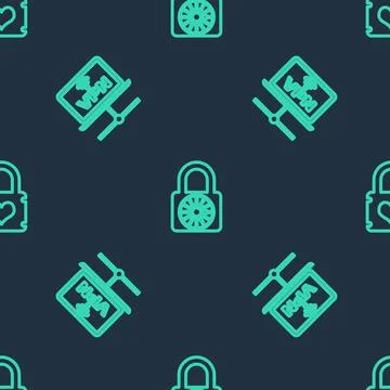 Set line Safe combination lock wheel, VPN Computer network and Padlock with Stock Illustration