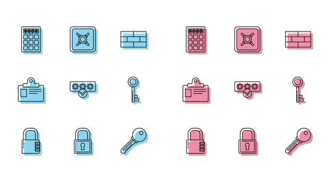 Set line Safe combination lock, Lock, Password protection and safety access, Key イラスト素材