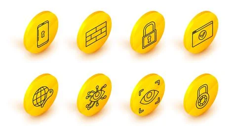 Set line Safe combination lock wheel, Eye scan, Globe key, Secure your site with 스톡 일러스트