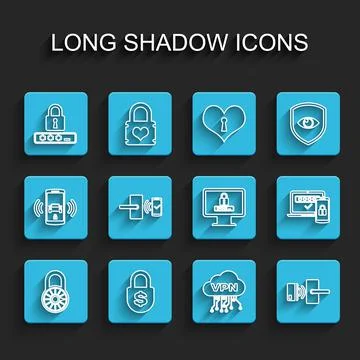 Set line Safe combination lock wheel, Money, Password protection, Cloud VPN Stock Illustration