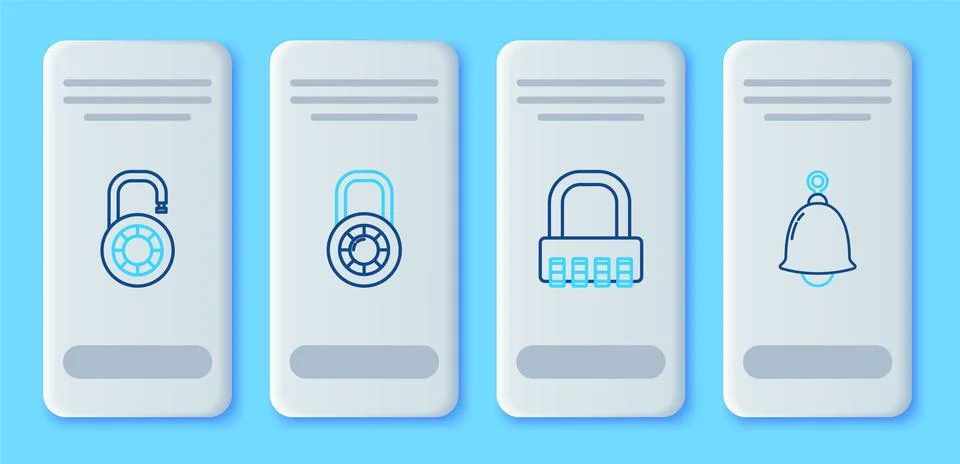 Set line Safe combination lock wheel, and Ringing bell icon. Vector Stock Illustration