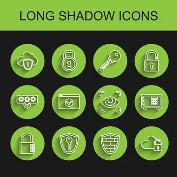 Set line Safe combination lock, Shield with key, Cloud and shield, cyber 库存插图