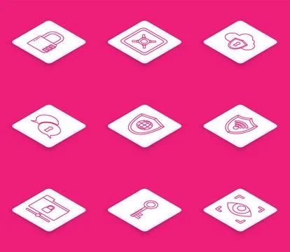 Set line Safe combination lock, Cloud and shield, Protection of personal data Stock Illustration