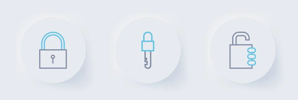 Set line Safe combination lock, Locked key and  icon. Vector 库存插图