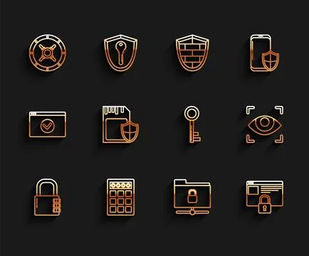 Set line Safe combination lock, Password protection and safety access, FTP .. Stockillustratie