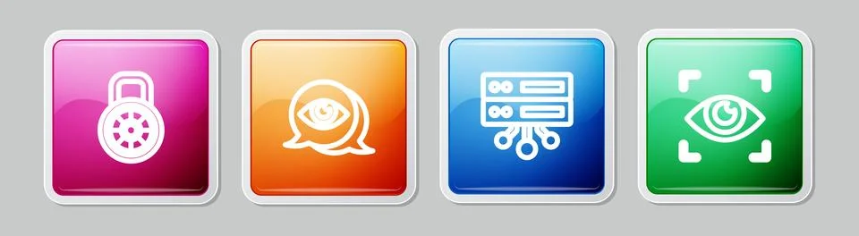 Set line Safe combination lock, Eye scan, Server, Data, Web Hosting and . C.. Stock Illustration