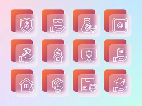 Set line Safe, Delivery security with shield, Location, Fire in burning hou.. Stock Illustration