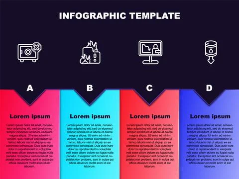 Set line Safe, Fire in burning house, Global economic crisis news and Drop crude イラスト素材