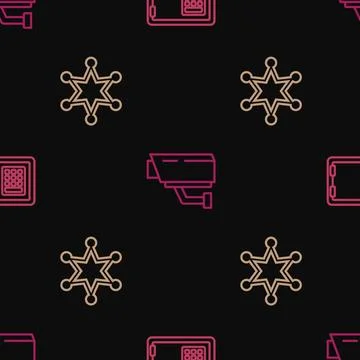 Set line Safe, Hexagram sheriff and Security camera on seamless pattern. Vect Illustrazione stock
