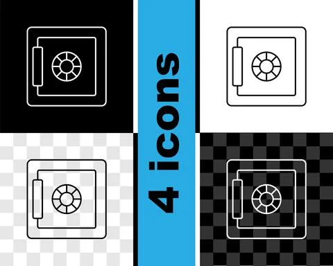 Set line Safe icon isolated on black and white, transparent background. The door 스톡 일러스트
