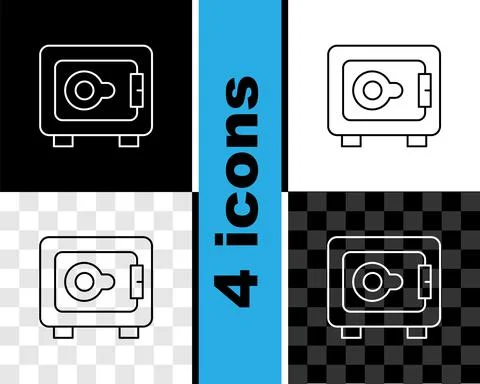 Set line Safe icon isolated on black and white, transparent background. The door イラスト素材