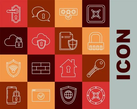 Set line Safe, Key, combination lock, Password protection and safety access 스톡 일러스트