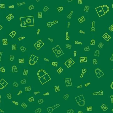 Set line Safe, Lock and Key on seamless pattern. Vector Illustrazione stock