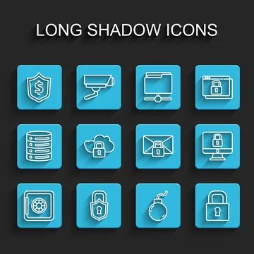 Set line Safe, Lock, Shield with dollar, Bomb ready to explode, Cloud compu.. 스톡 일러스트