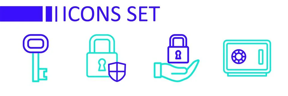 Set line Safe, Lock, Shield security with lock and Old key icon. Vector Stock Illustration