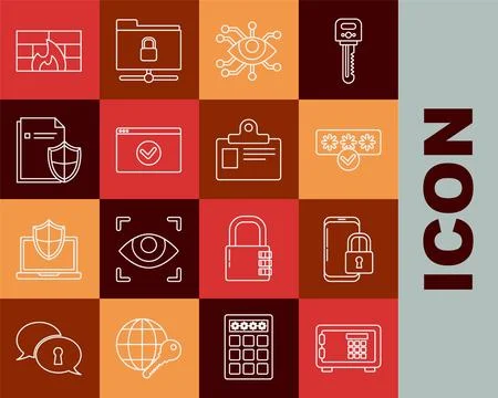 Set line Safe, Password protection and safety access, Eye scan, Secure your.. 库存插图