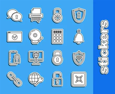 Set line Safe, Ringing bell, combination lock wheel, alarm, Secure your site Stockillustratie