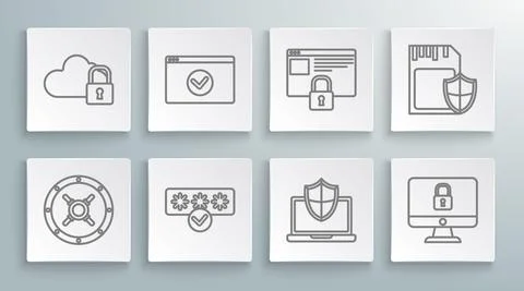 Set line Safe, Secure your site with HTTPS, SSL, Password protection and safety Illustration