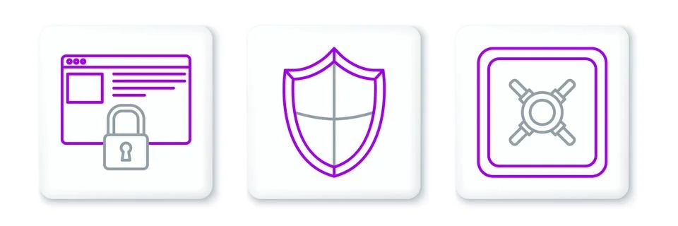 Set line Safe, Secure your site with HTTPS, SSL and Shield icon. Vector 스톡 일러스트