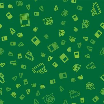 Set line Safe, Security camera and Scales of justice on seamless pattern. Vector Illustrazione stock