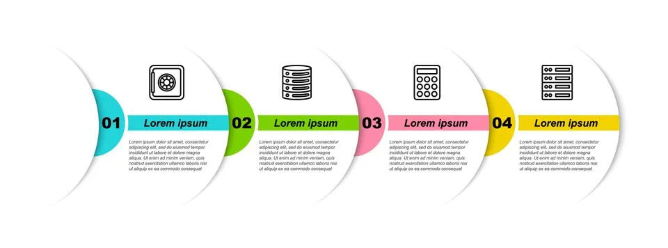 Set line Safe, Server, Data, Web Hosting, Password protection and . Business Stock Illustration