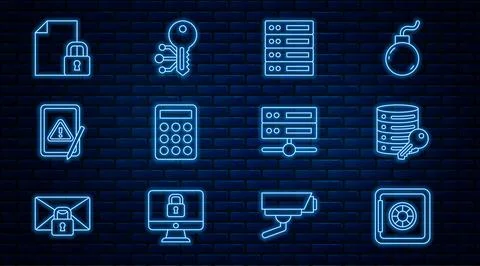 Set line Safe, Server security with key, Server, Data, Web Hosting, Passwor.. Stock Illustration