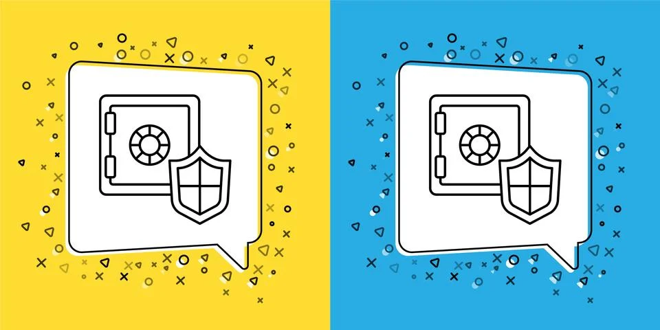 Set line Safe with shield icon isolated on yellow and blue background. Insurance Stock Illustration