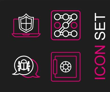 Set line Safe, System bug, Graphic password protection and Laptop protected.. Stock Illustration