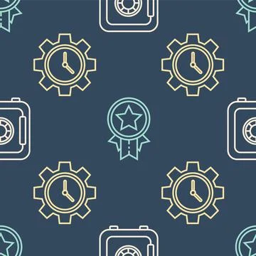 Set line Safe, Time Management and Medal with star on seamless pattern. Vector 스톡 일러스트