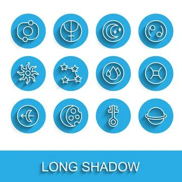 Set line Sagittarius zodiac, Eclipse of the sun, Solar system, Old magic key Stock Illustration