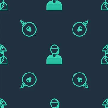 Set line Sailor captain, Bomb ready to explode and Pirate on seamless pattern Stock Illustration
