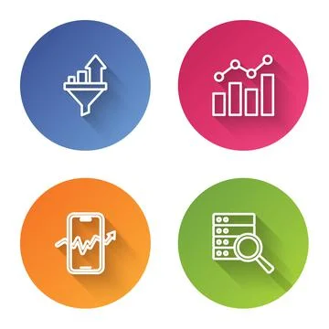 Set line Sales funnel with chart, Financial growth, Mobile stock trading and Stock Illustration