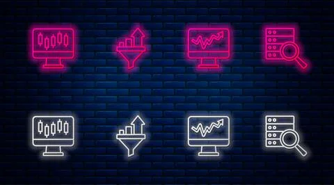 Set line Sales funnel with chart, Monitor graph, Stocks market growth graphs and Illustrazione stock